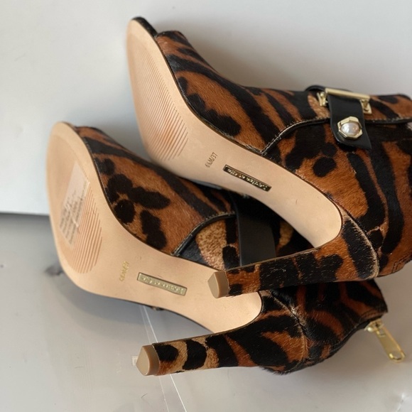 Women's Leopard Fur Ankle Bootie Stiletto Platform Pumps Heels Open Toe, Sz 6.5M - Picture 10 of 10